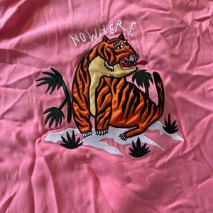 Lazy oaf pink oversized bowling shirt with nowhere graphic